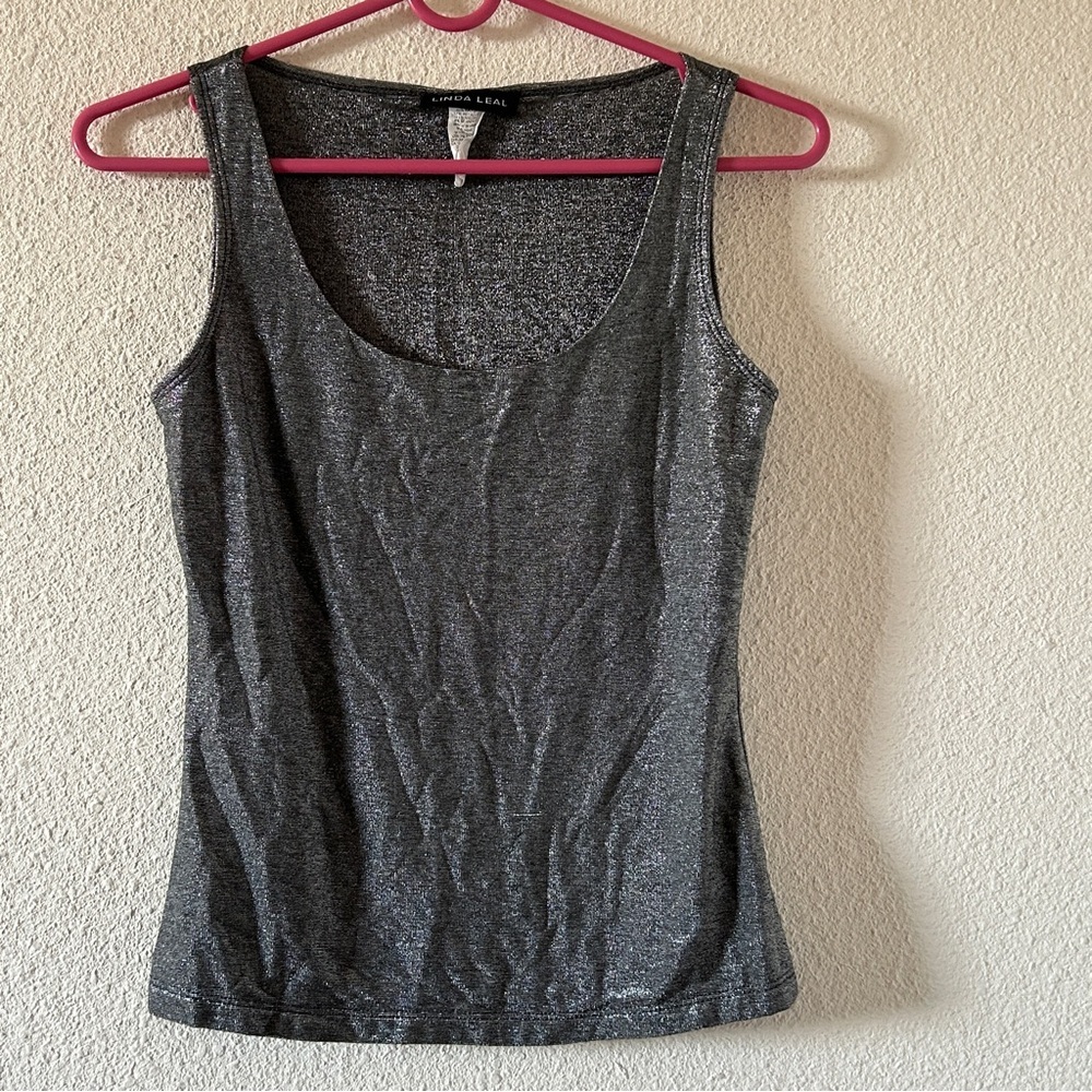 VTG Linda Leal Metallic Silver Dressy Party Rock Date Tank Top Women’s Small